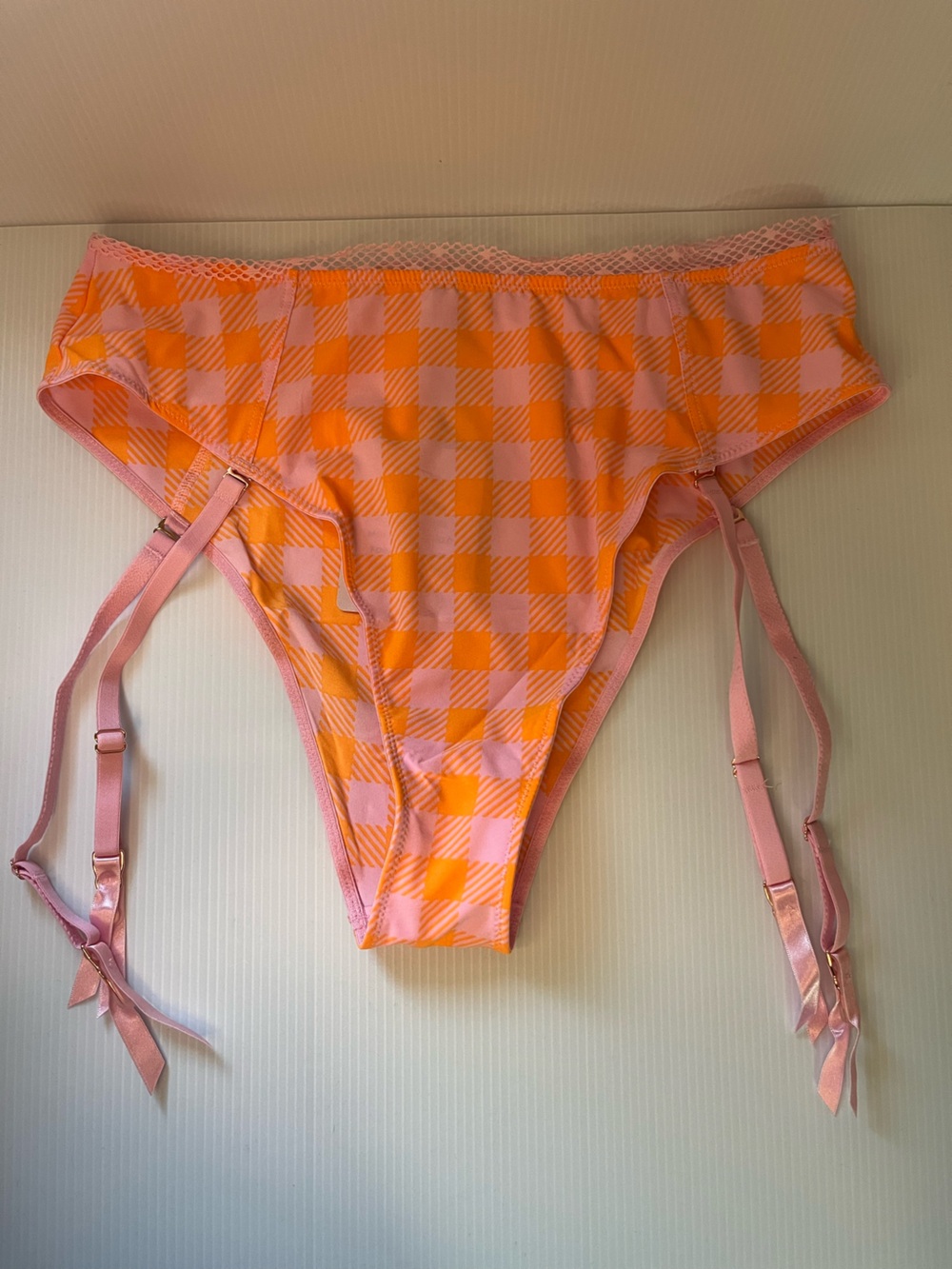 Savage X Fenty Pink and Orange Gingham Kids One-Piece